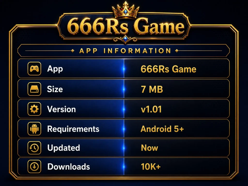 666Rs Game Game 2026 | Free APK Download | Real Money Earnings 2 666Rs Game Informational Table