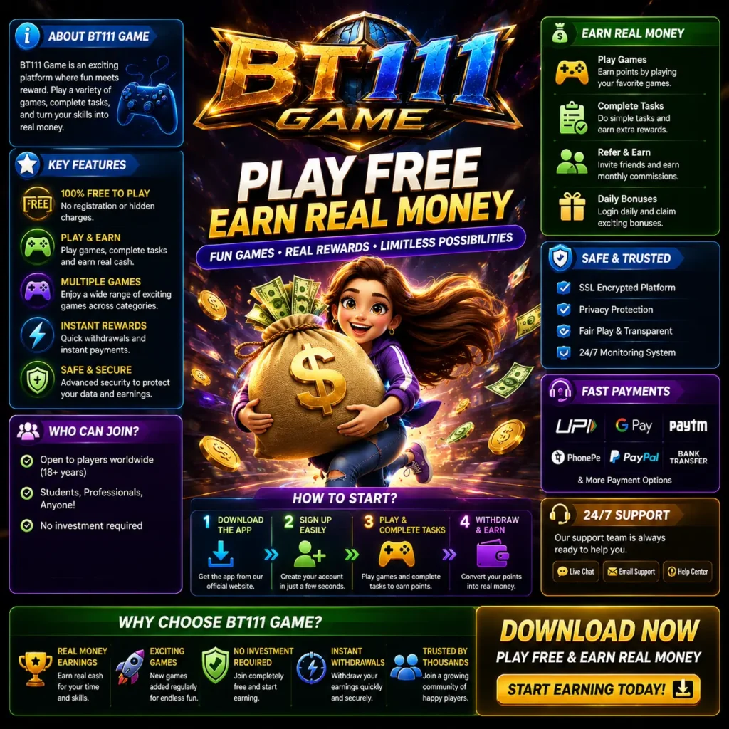 BT111 Game Play Free Earn Real Money - Infographic